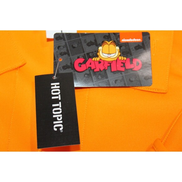 Hot Topic Nickelodeon Garfield Cat Face Orange Overall Shorts Suspenders Costume - Picture 9 of 16